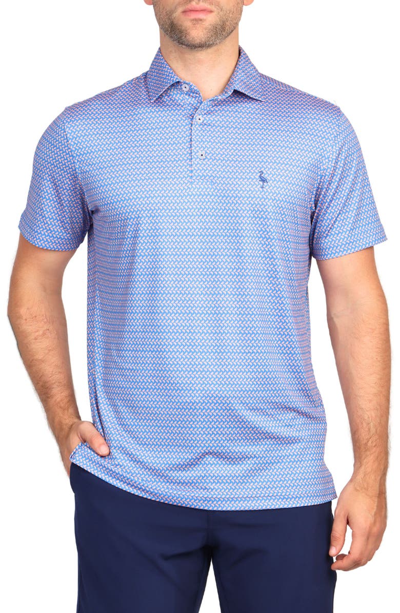 TailorByrd Orange Slice Print Performance Polo, Main, color, Royal Blue