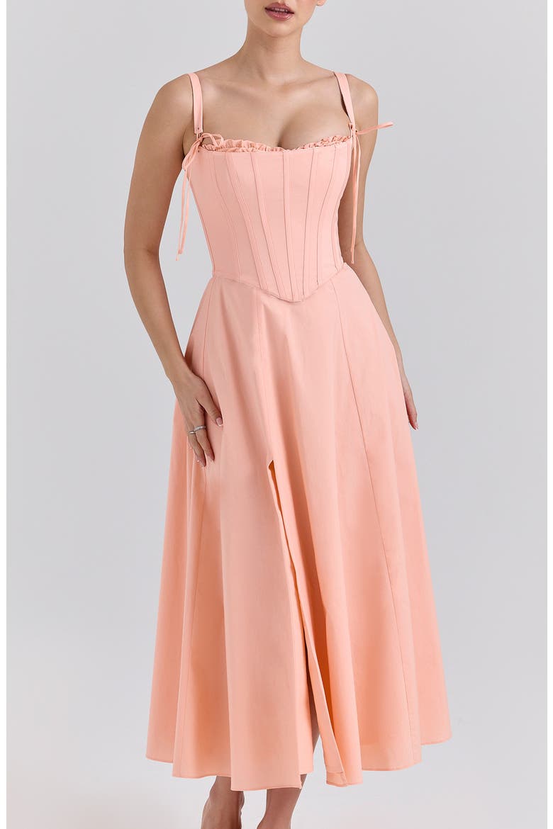 Sade Gathered Corset Cocktail Dress, Alternate, color, TROPICAL PEACH