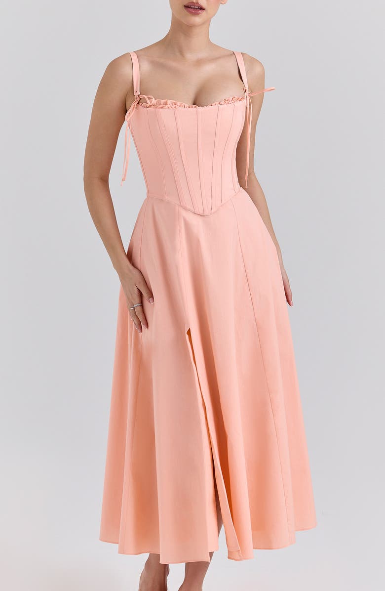 HOUSE OF CB Sade Gathered Corset Cocktail Dress, Alternate, color, Tropical Peach