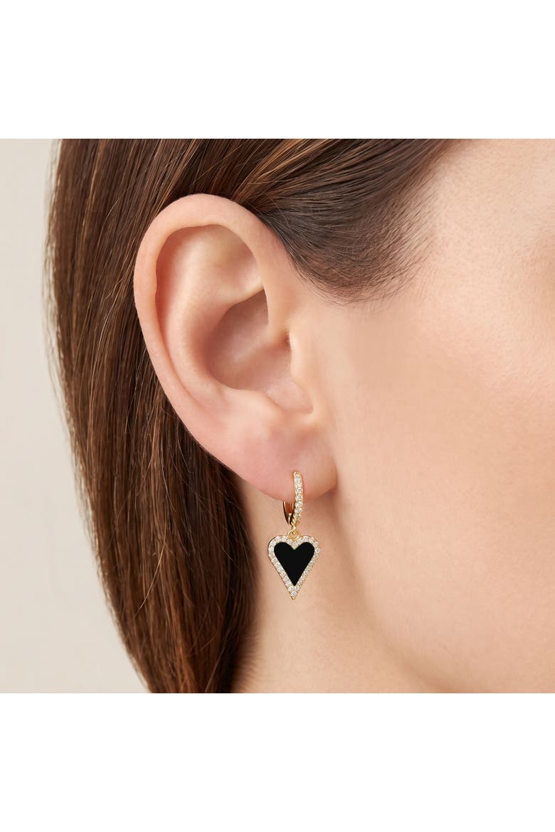 Mini Onyx CZ Halo Heart Dangle Earrings, Alternate, color, Onyx