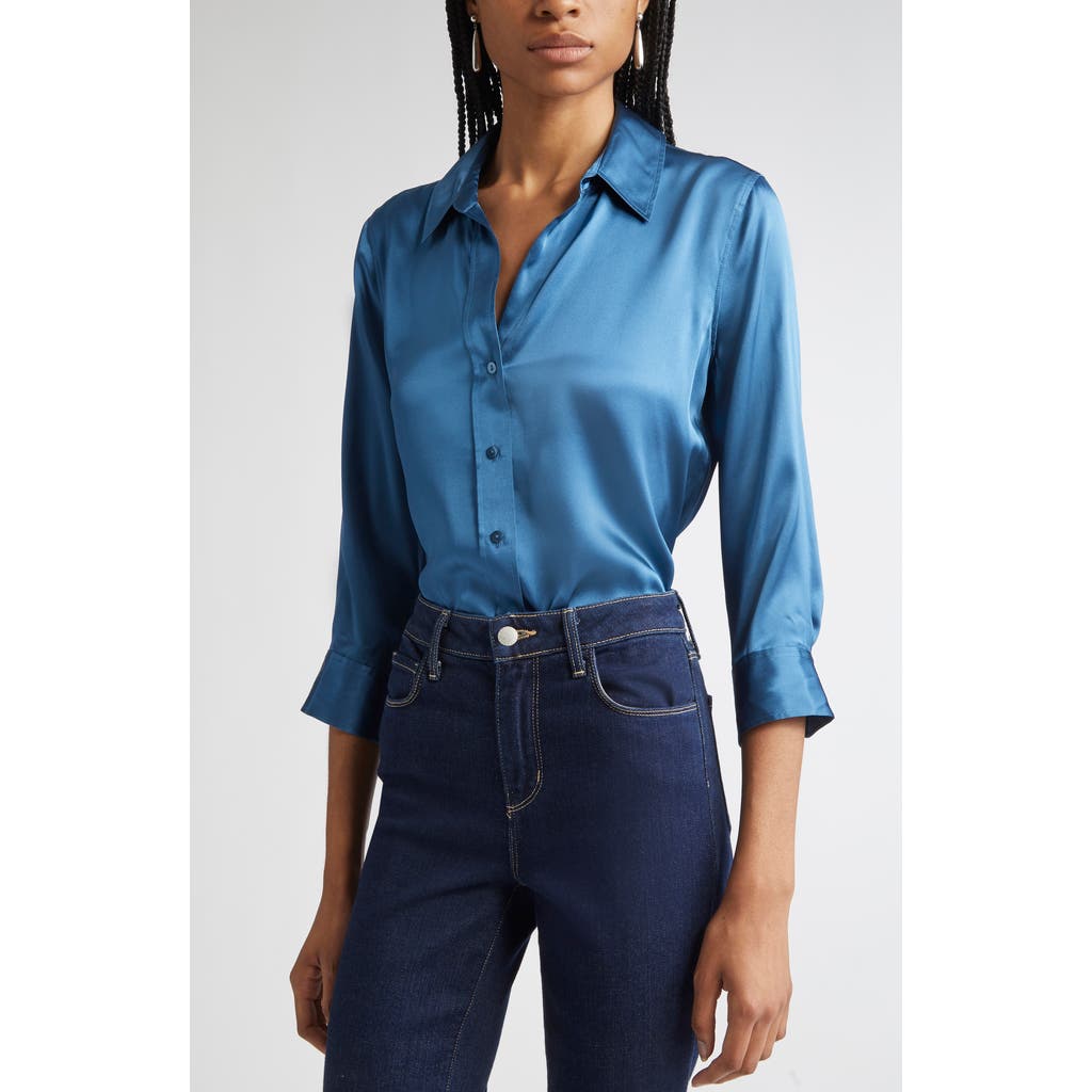 L'agence Dani Silk Charmeuse Blouse In Blue