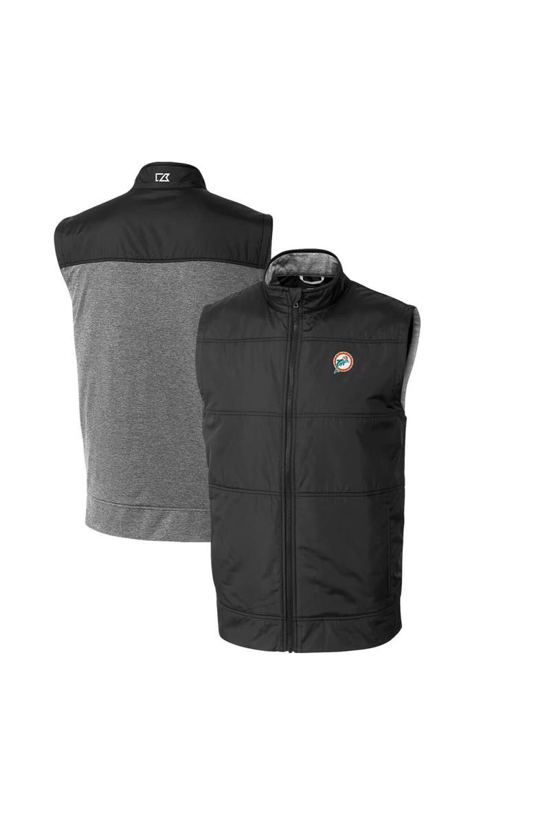 Cutter & Buck Men's Cutter & Buck Black Miami Dolphins Throwback Logo Big & Tall Stealth Hybrid Quilted Windbreaker Full-Zip Vest, Main, color, 