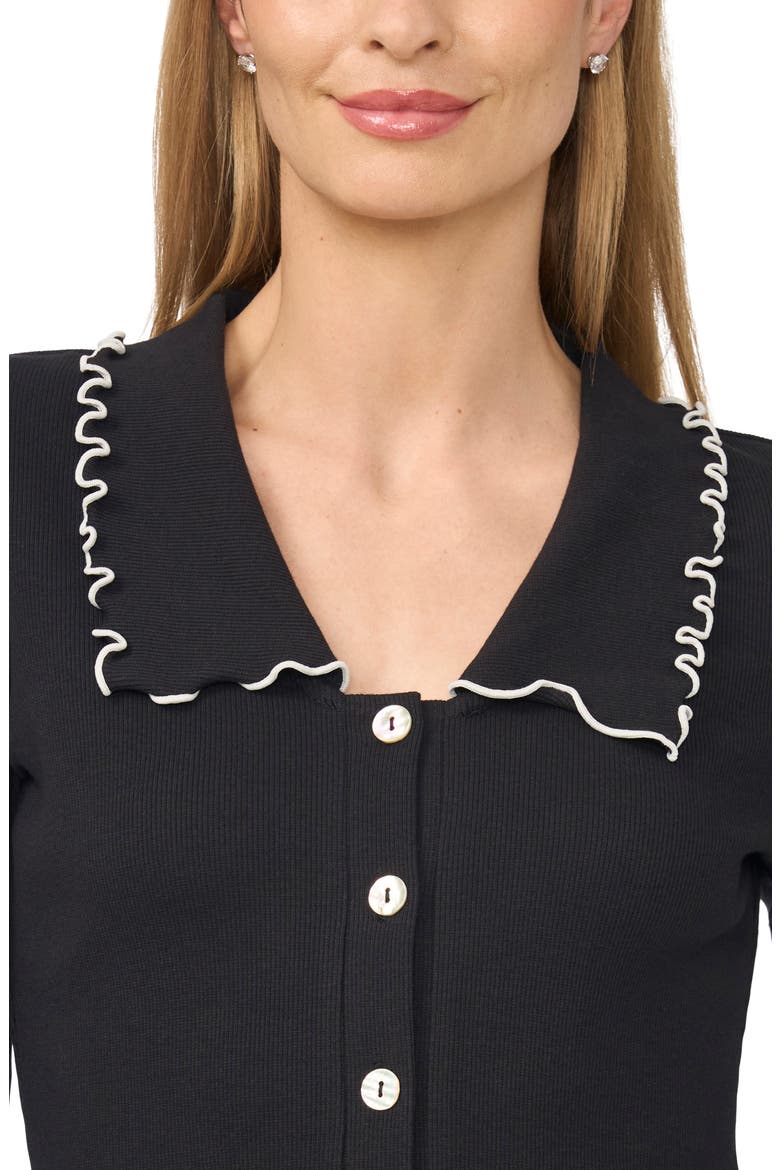 Lettuce Trim V-Neck Long Sleeve Ribbed Top, Alternate, color, RICH BLACK