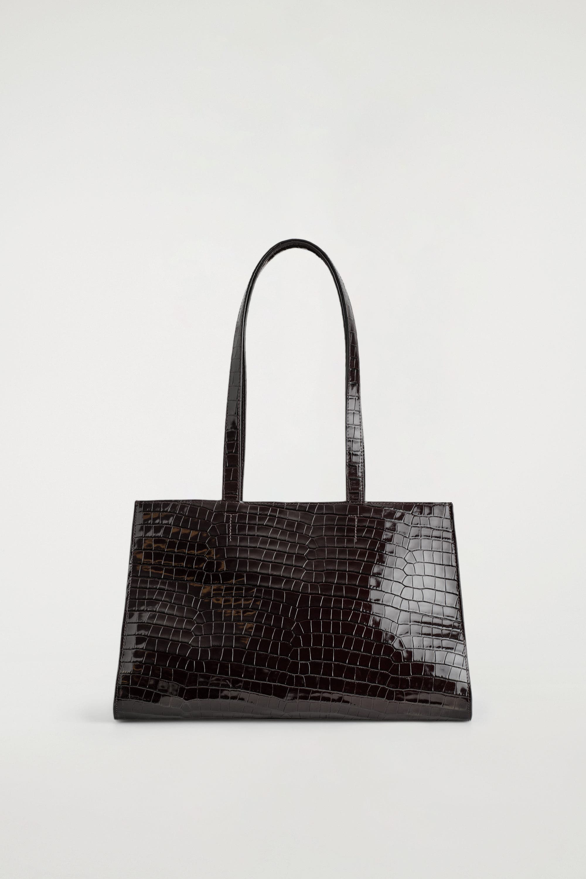 COS Gallery Tote Bag - Croc-Effect Leather, Alternate, color, Dark Brown