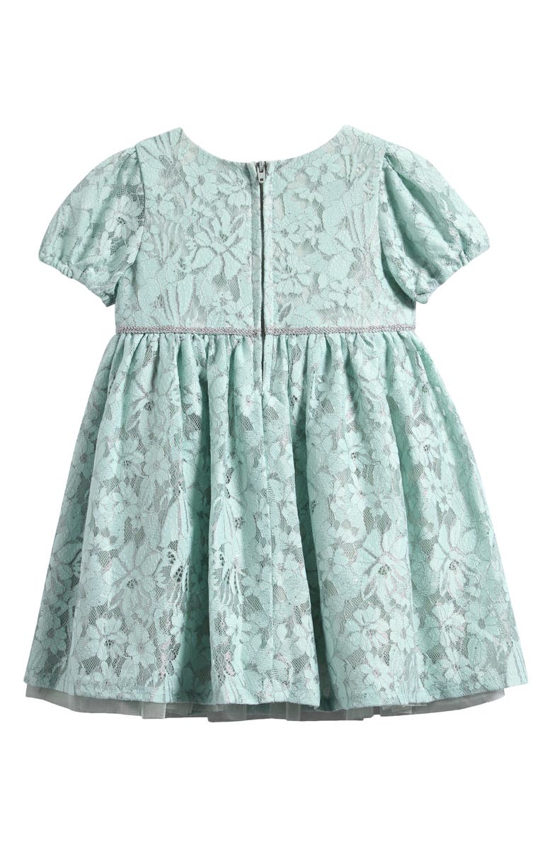 Floral Lace Overlay Puff Sleeve Dress