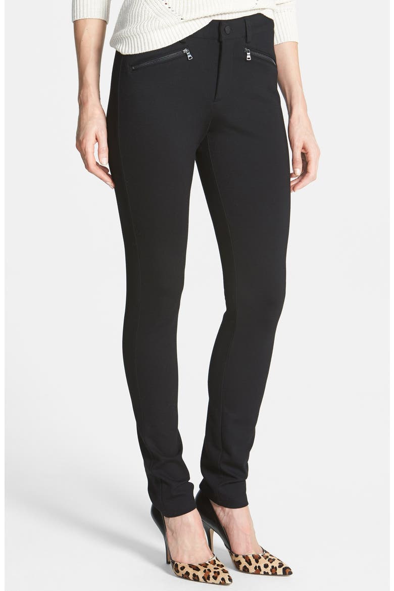 'Ski' Zip Pocket Ponte Knit Pants, Alternate, color, BLACK