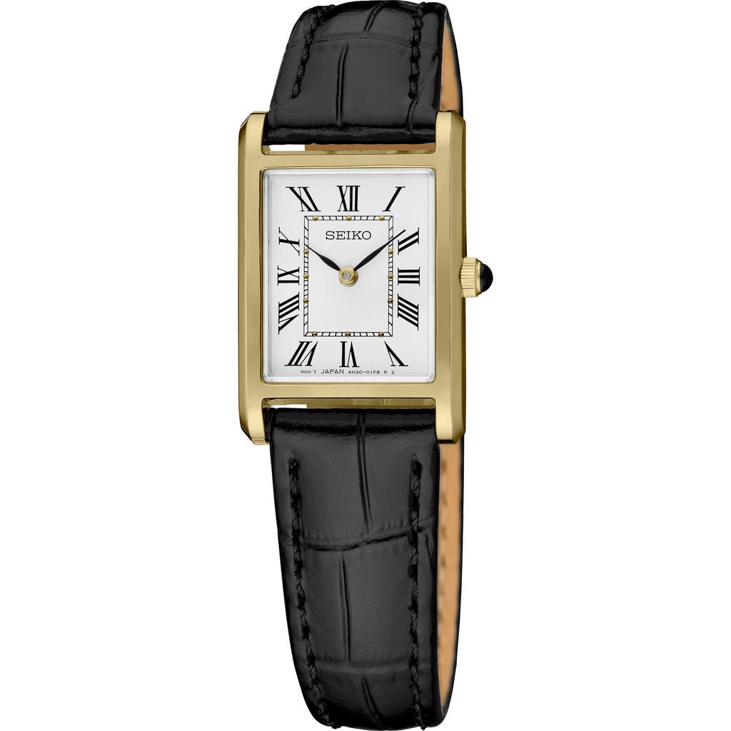 Seiko Watches Essentials Tank Leather Strap Watch, 19.6mm X 29.4mm In Black