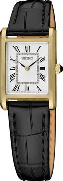 SEIKO WATCHES Essentials Tank Leather Strap Watch, 19.6mm x 29.4mm