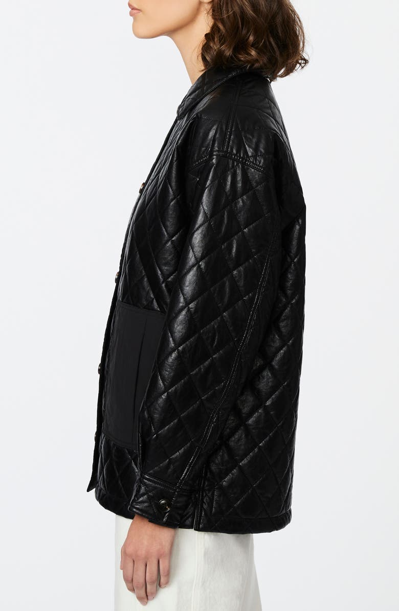 Bernardo Quilted Faux Leather Shacket, Alternate, color, Black