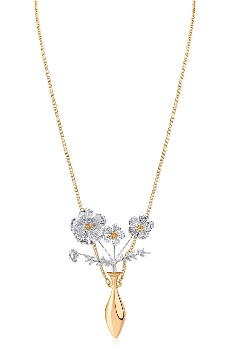 JARDIN Floral Vase Pendant Necklace, Main, color, Gold/ Silver