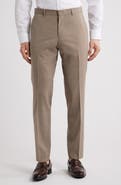 BOSS Genius Slim Fit Tan Microcheck Flat Front Stretch Dress Pants