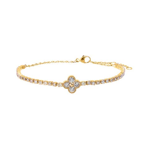 Diamond Four Leaf Clover Tennis Bracelet 14K
