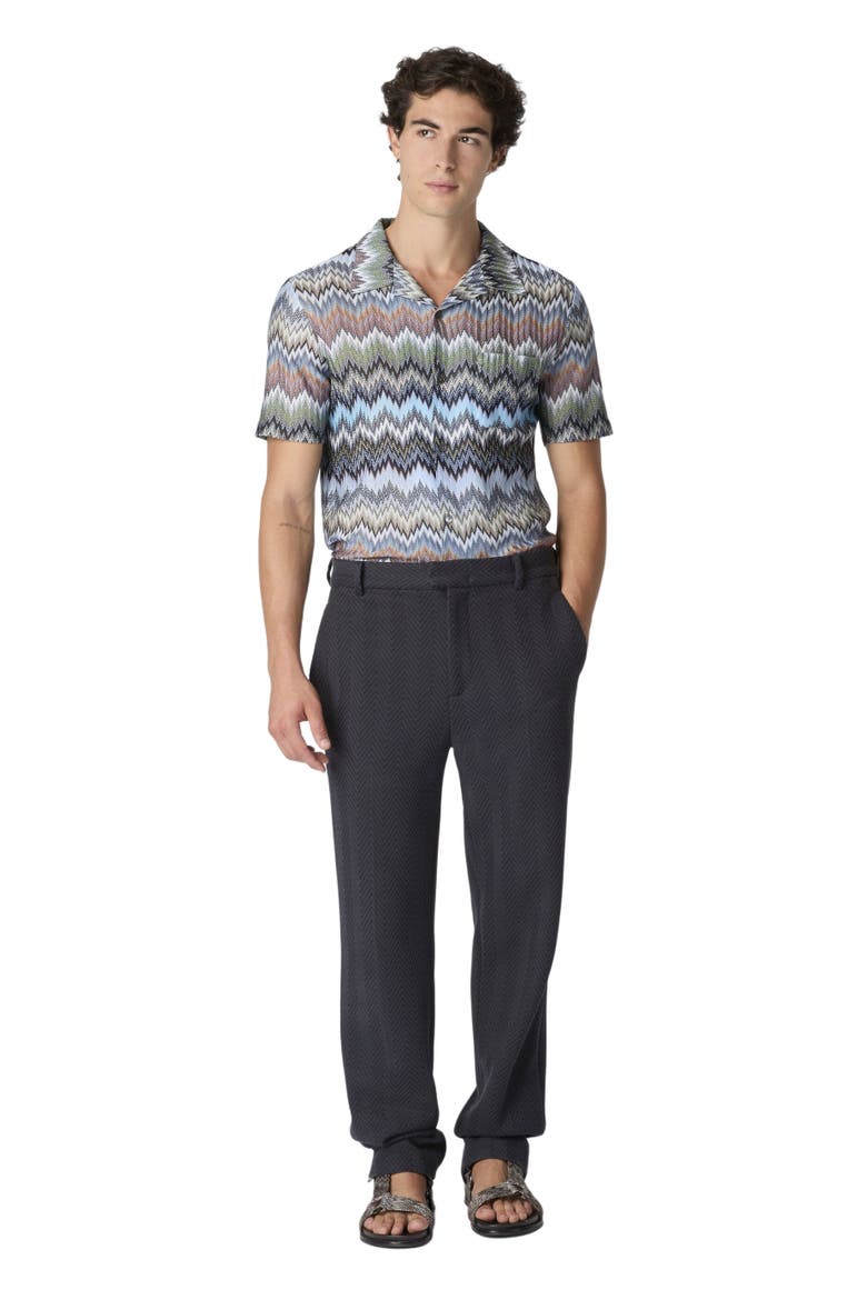 Short-sleeved Viscose Chevron Shirt With Snake Pattern, Main, color, Beige& White