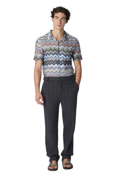 Short-sleeved Viscose Chevron Shirt With Snake Pattern