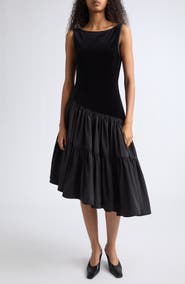 POSSE Dean Velvet & Silk Blend Taffeta Asymmetric Midi Dress