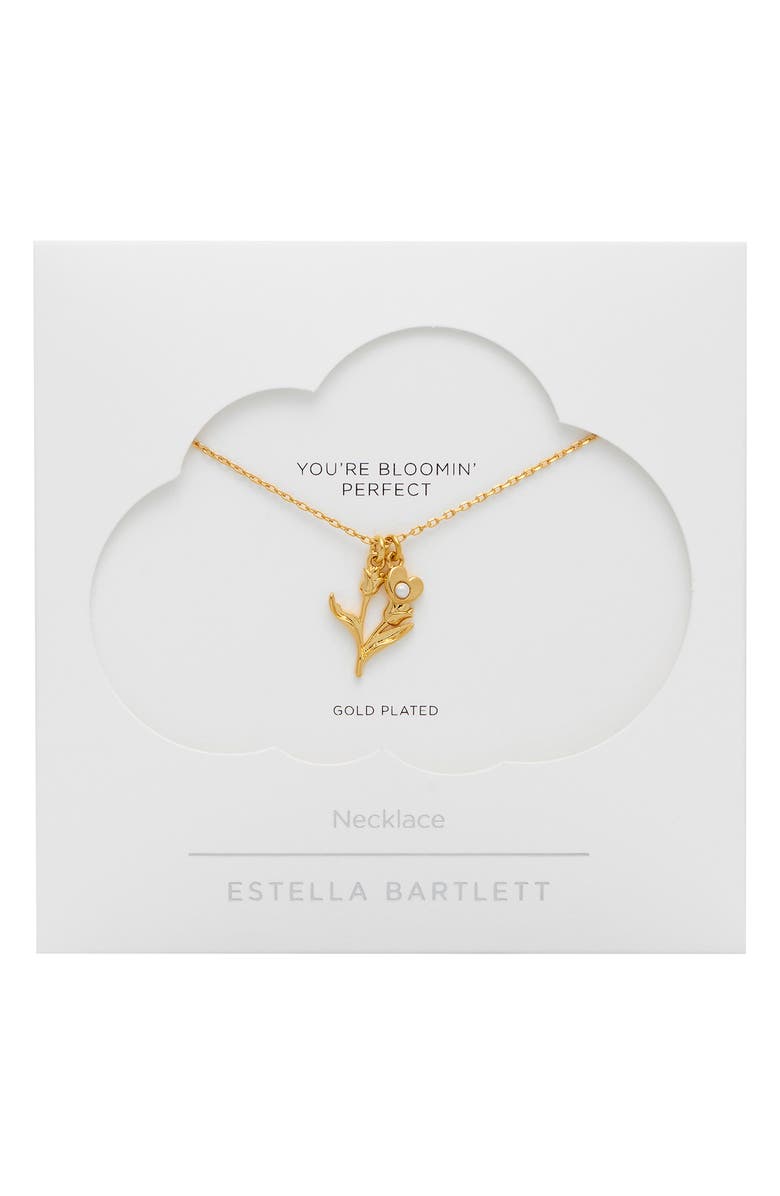 Estella Bartlett Tulip & Heart Faux Pearl Pendant Necklace, Main, color, 