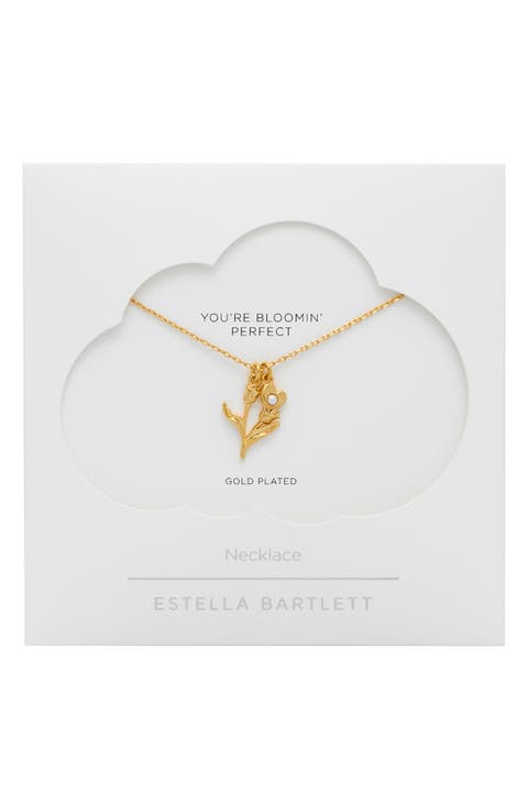 Tulip & Heart Faux Pearl Pendant Necklace