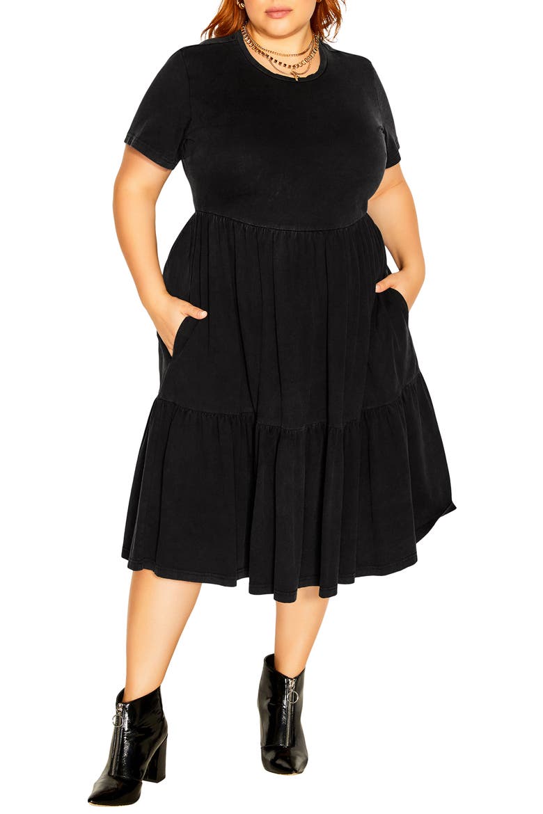 Retro Roller Midi T-Shirt Dress, Main, color, BLACK