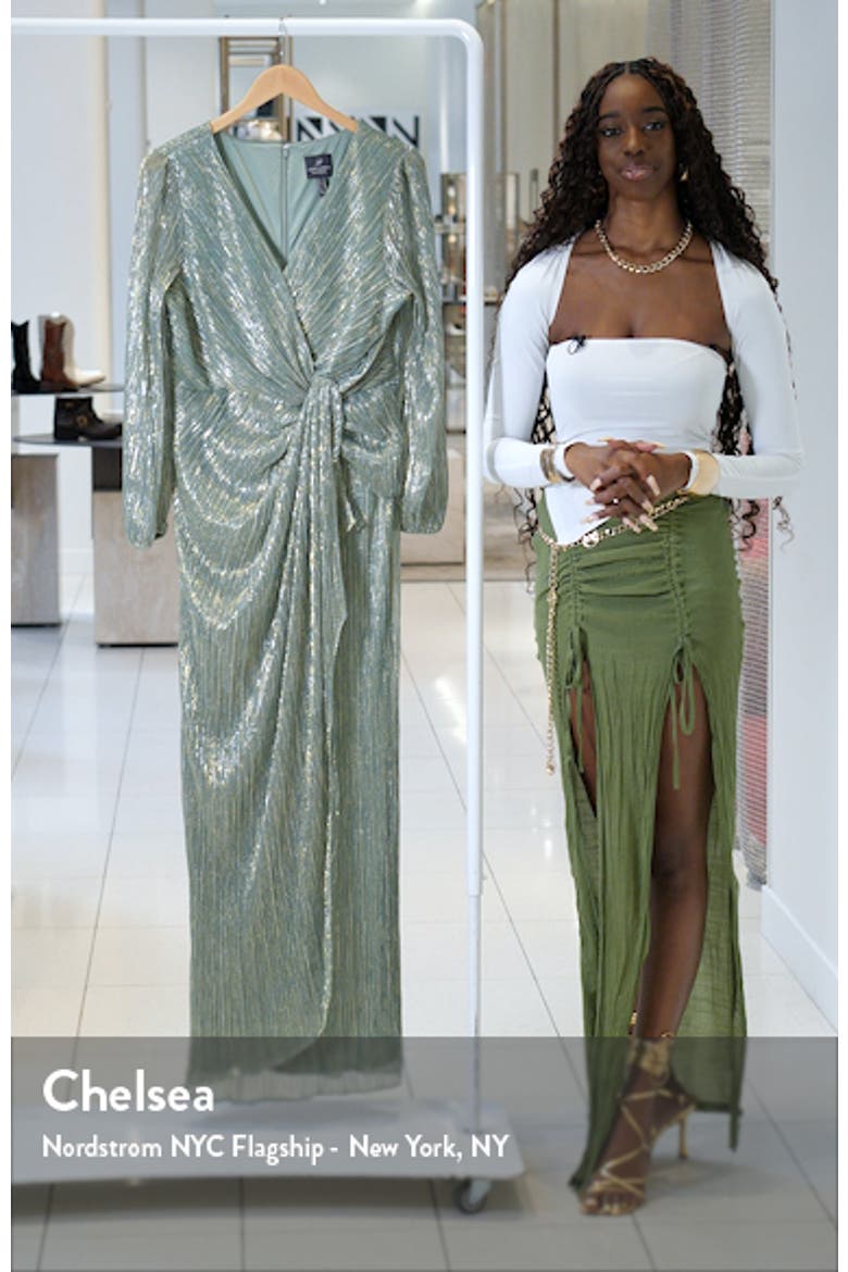 Metallic Long Sleeve Mesh Evening Gown video