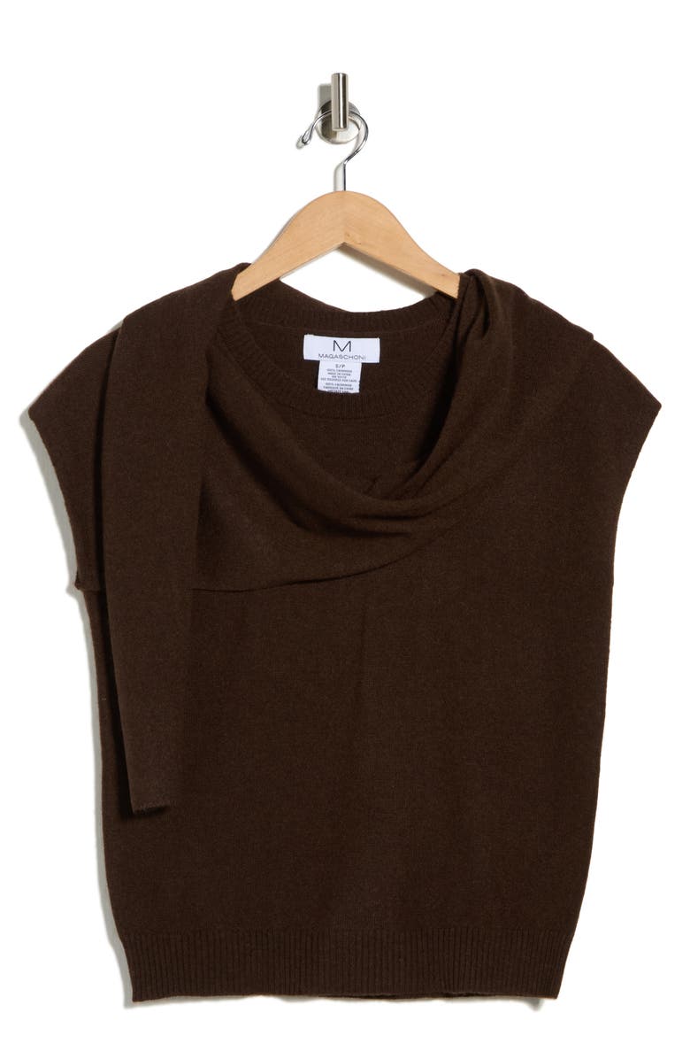 Magaschoni Cashmere Scarf Short Sleeve Sweater, Alternate, color, Midnight Brown