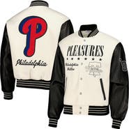 PLEASURES Men's PLEASURES White Philadelphia Phillies Full-Snap Varsity Jacket