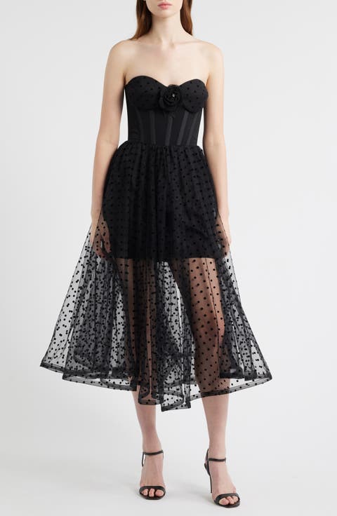 Valen Flocked Strapless Party Dress