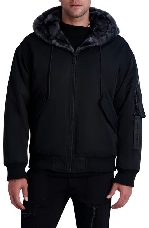 Reversible Faux Fur Hooded Bomber Jacket