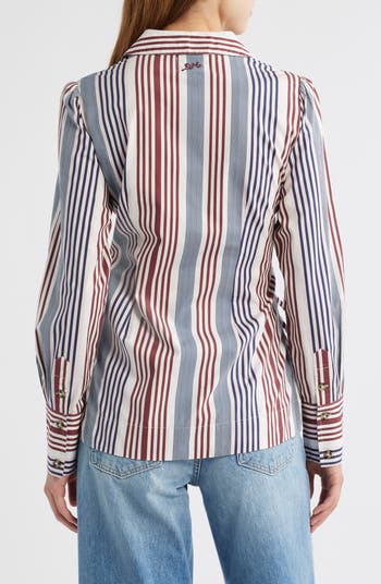Jilla Stripe Lace-Up Button-Up Shirt
