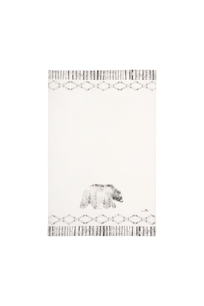 Bear in Forest Printed 100% Cotton Guest Dishtowel, Main, color, White