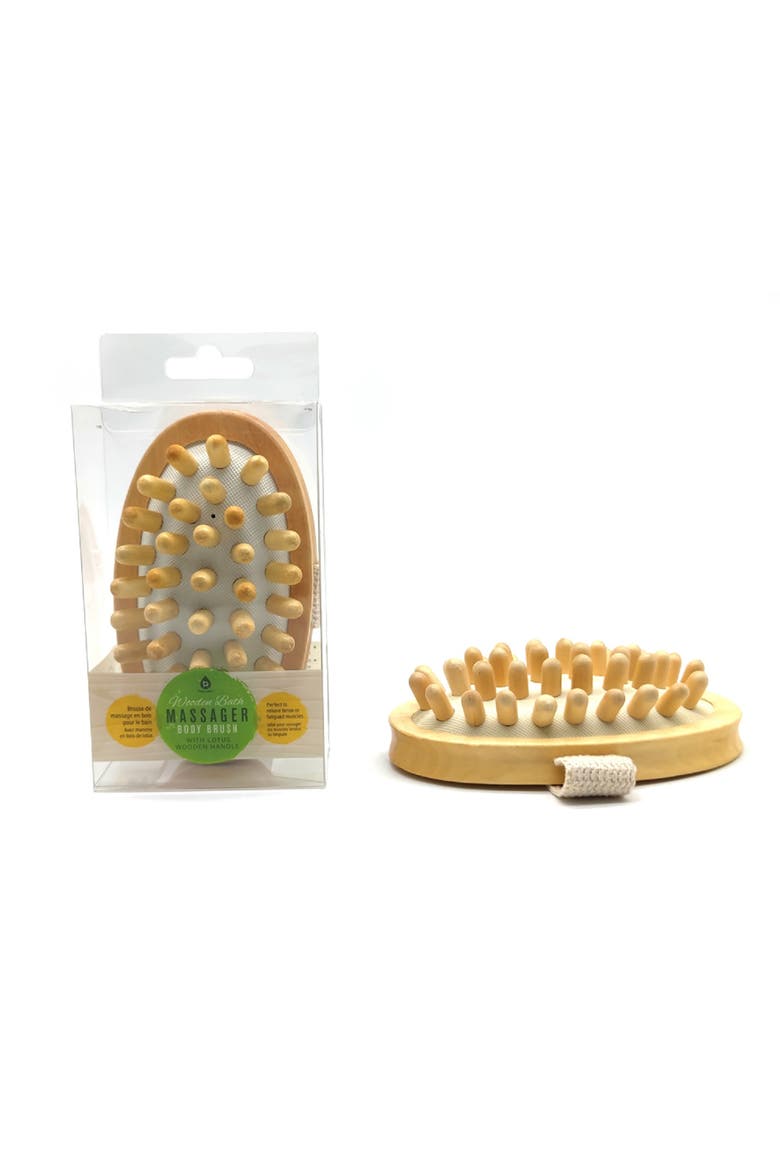 Boar Bristle Bath Brush & Lotus Wood Rubber Massager, Main, color, Ivory