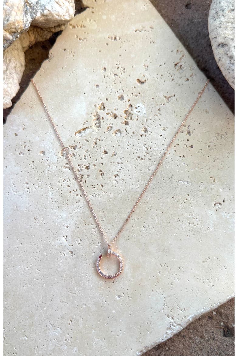 Curved Cubic Zirconia Nail Ring Pendant Necklace, Alternate, color, PINK