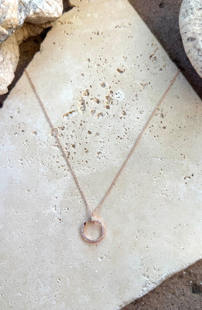 Adornia Curved Cubic Zirconia Nail Ring Pendant Necklace, Alternate, color, Pink