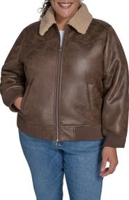 Levi's Faux Shearling Trim Faux Leather Western Bomber Jacket
