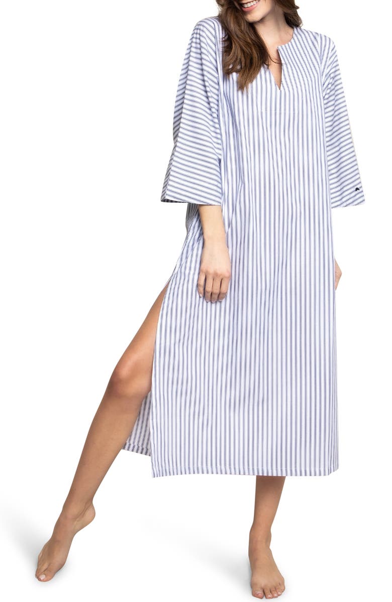 Petite Plume Navy French Ticking Stripe Cotton Caftan, Main, color,