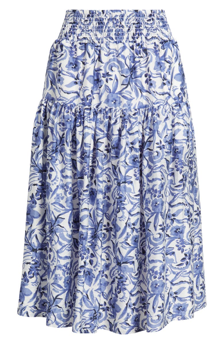 Caslon<sup>®</sup> Tiered Print Midi Skirt, Alternate, color, Ivory- Navy Daisy Garden