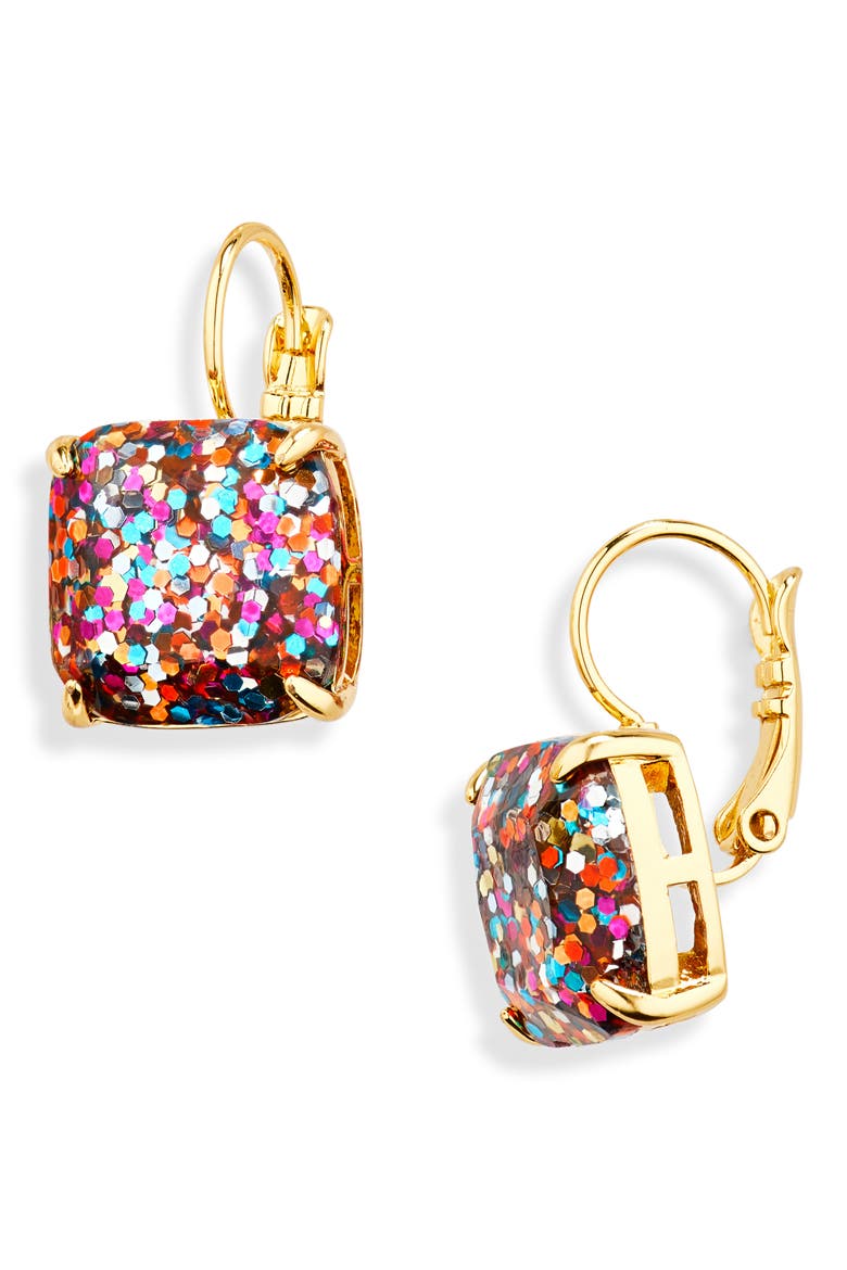 glitter small square lever-back earrings, Main, color, MULTI GLITTER