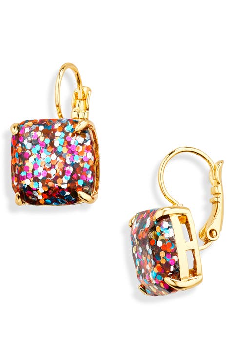 glitter small square lever-back earrings