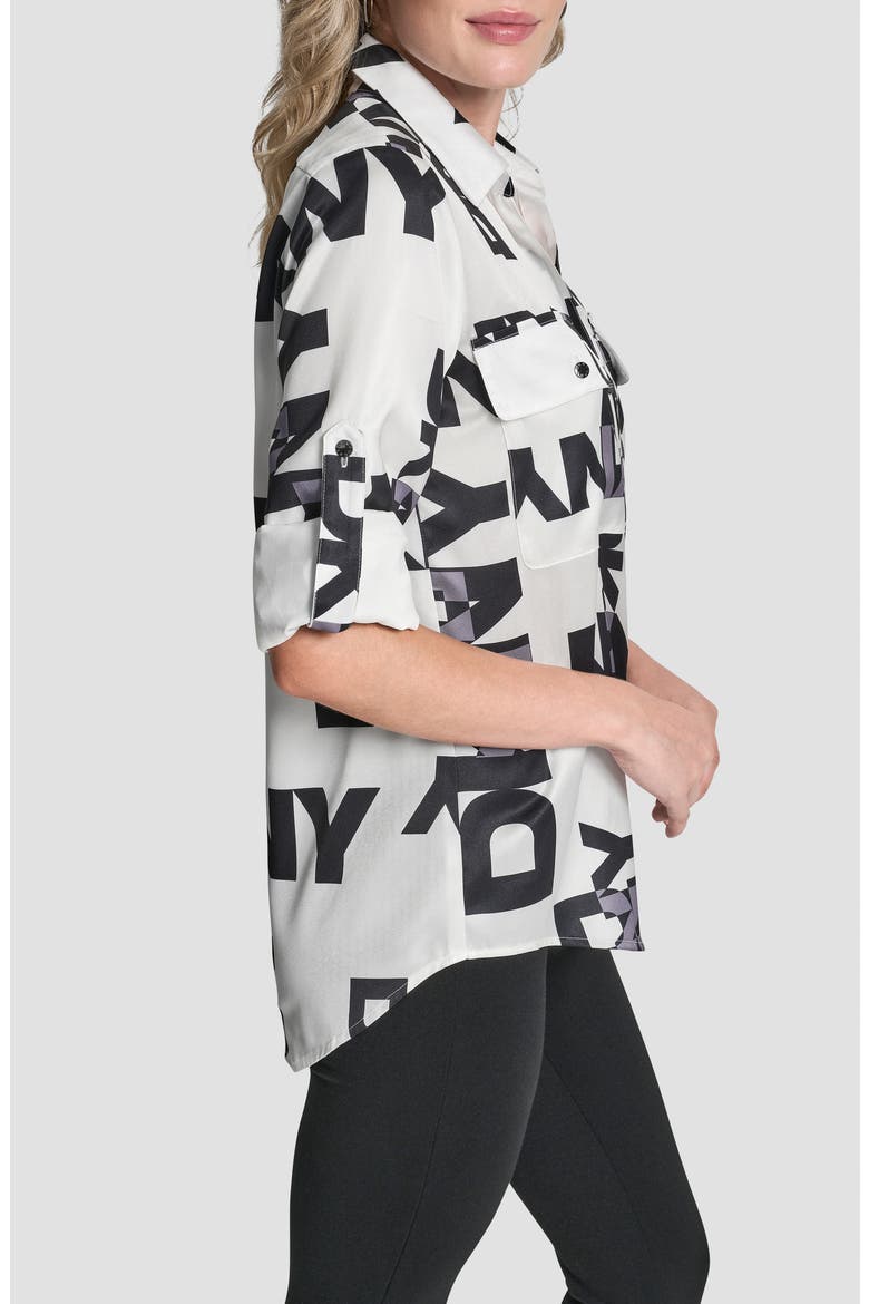 Roll-Tab Cuff Button-Up Shirt, Alternate, color, WHITE/ BLACK