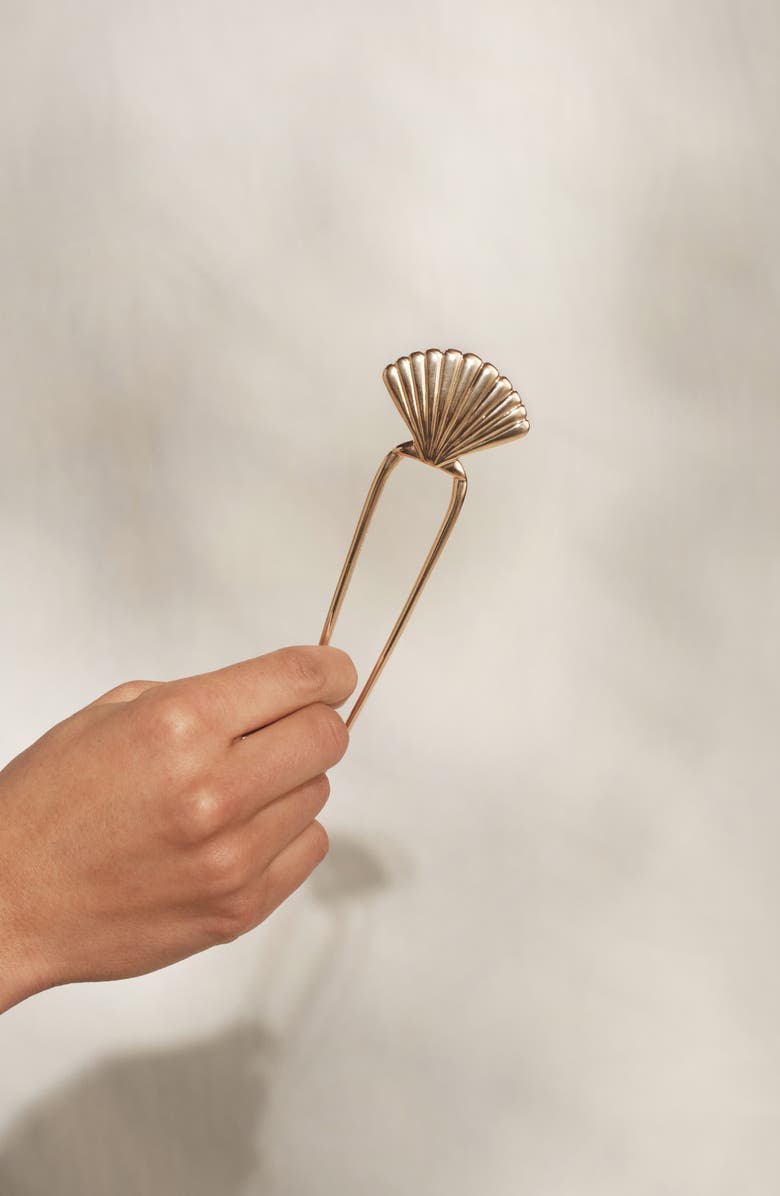 Kitsch Clamshell Metal French Hairpin, Alternate, color, Gold