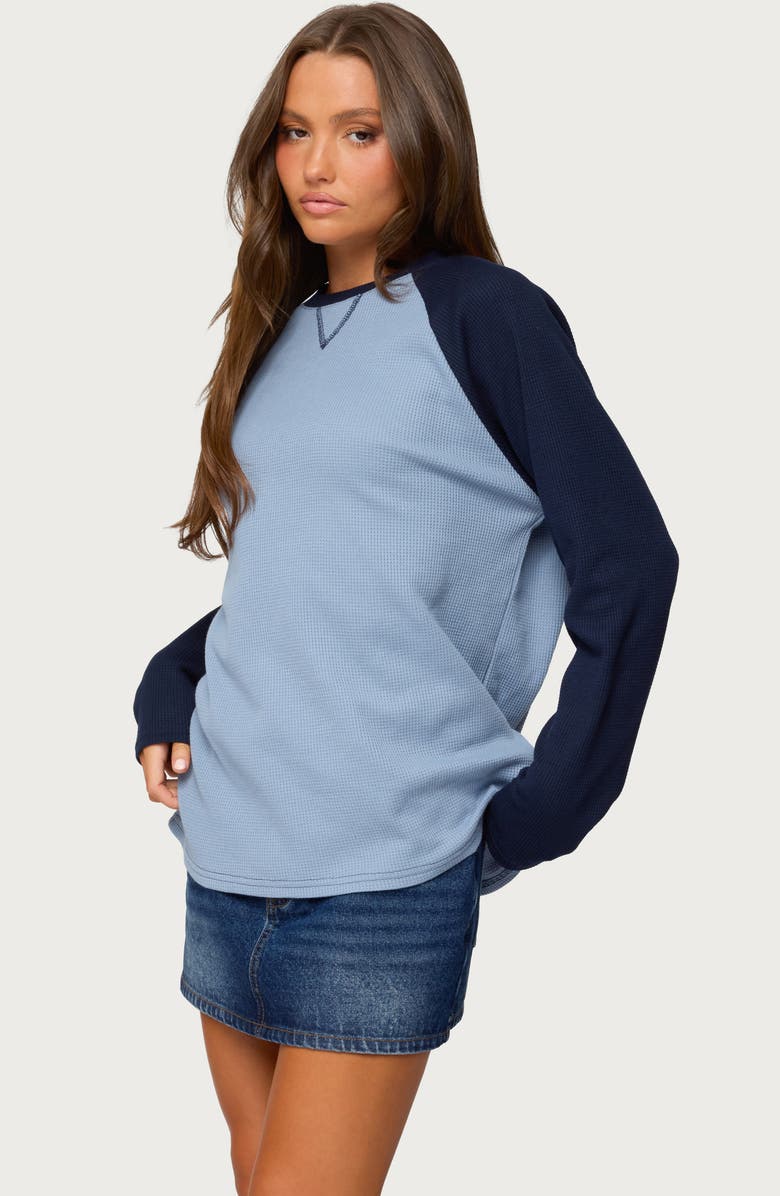 EDIKTED Me Time Oversize Raglan Sleeve Waffle Knit Top, Alternate, color, Blue