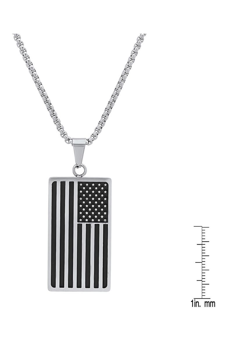 Men's Stainless Steel American Flag Pendant Necklace, Alternate, color, METALLIC/ BLACK