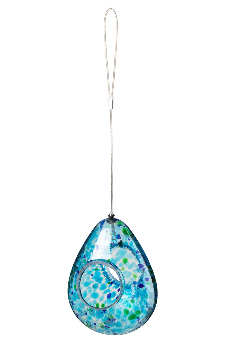 Glitzhome 6.75"H Glass Water Drop Hanging Multi Dots Birdfeeder, Alternate, color, Blue