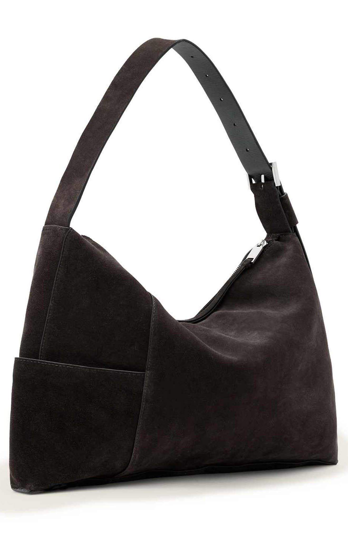 AllSaints Medium Alba Suede Shoulder Bag, Alternate, color, Bitter Brown