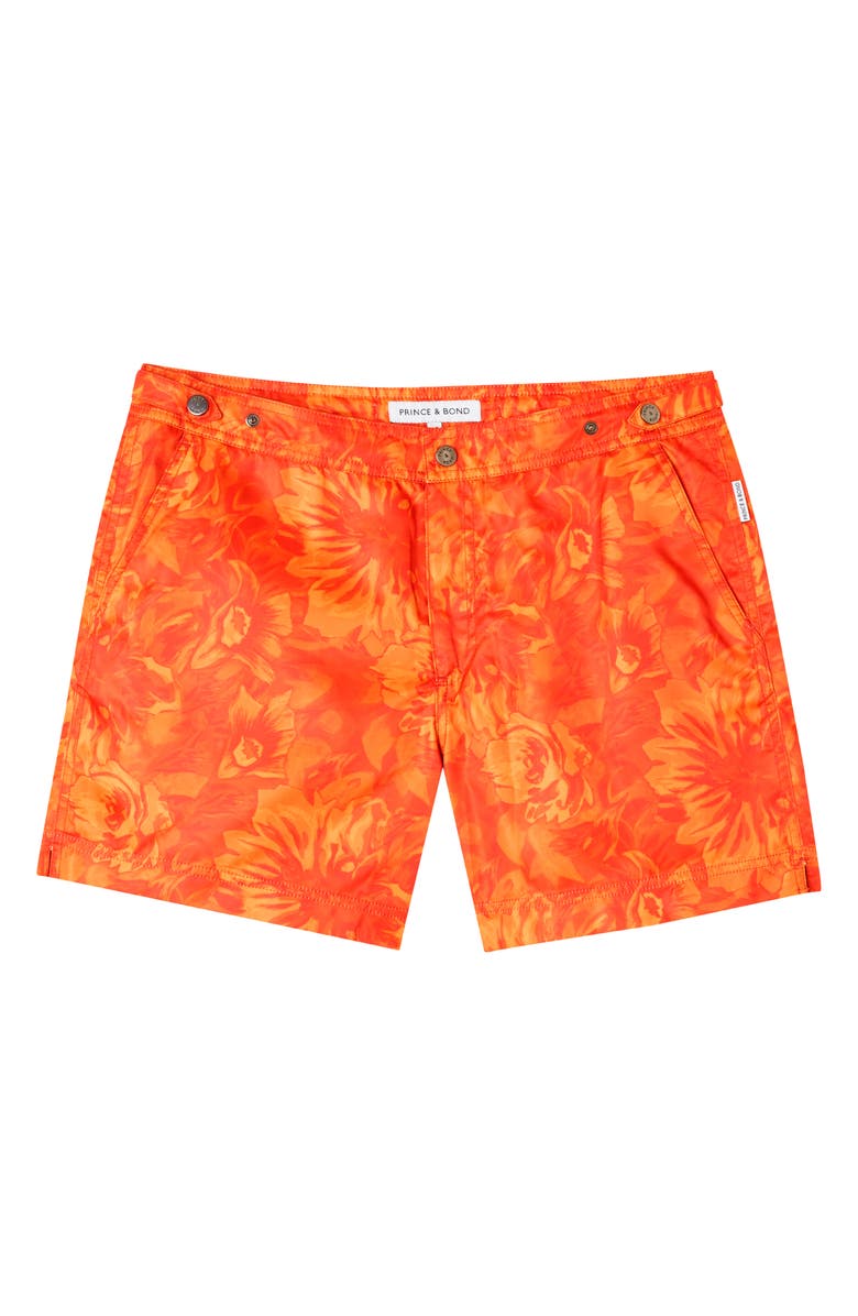 PRINCE & BOND Elvio 5.5" Sunburst Floral Nylon Swim Trunks, Alternate, color, 