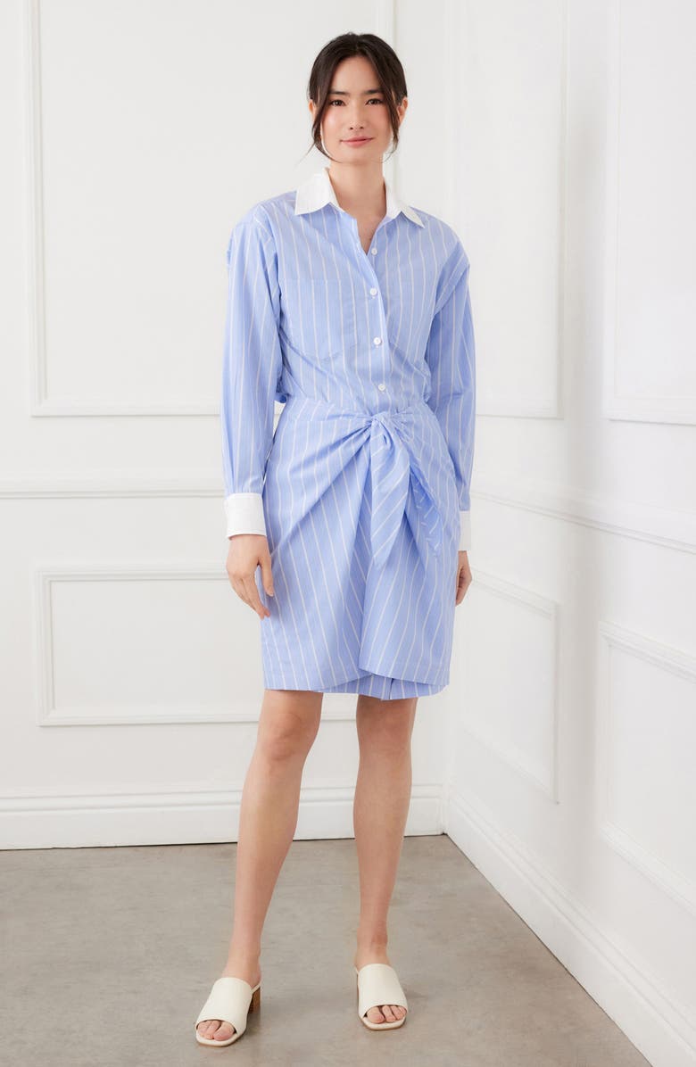 Karen Kane Stripe Cotton Faux Wrap Shirtdress, Alternate, color, Blue/ White