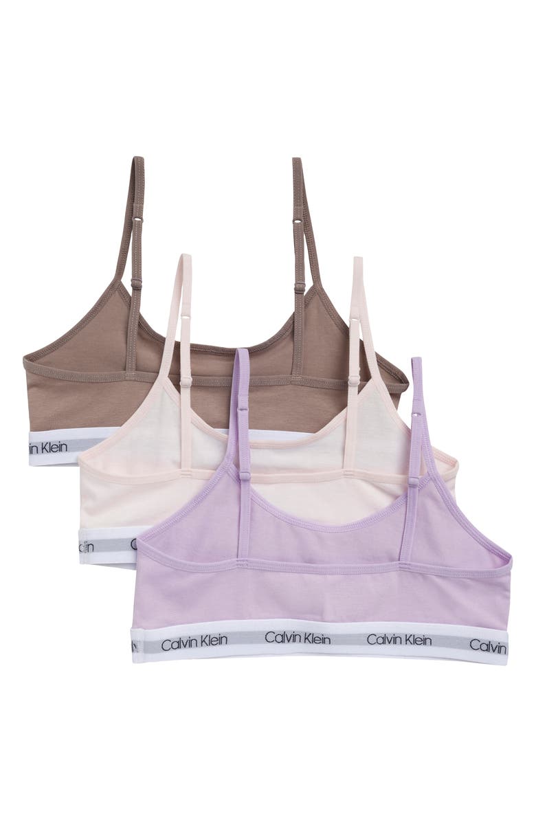Calvin Klein Kids' Assorted 3-Pack Stretch Cotton Bralettes, Alternate, color, Dusty Fox/ Pastel Pink/ Brown