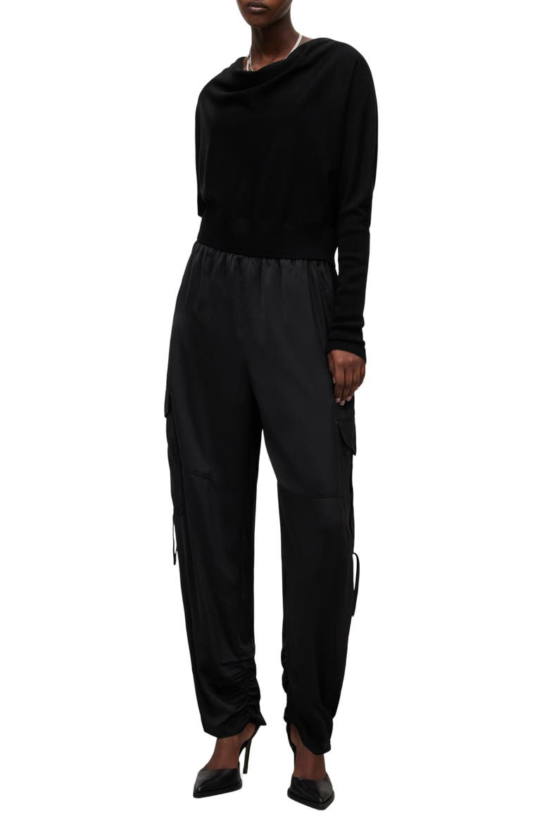 Kaye Ruched Cargo Pants, Alternate, color, BLACK