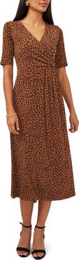 Chaus Print Faux Wrap Midi Dress