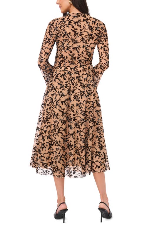 Vince Camuto Floral Flock Mesh Skirt In Rich Black