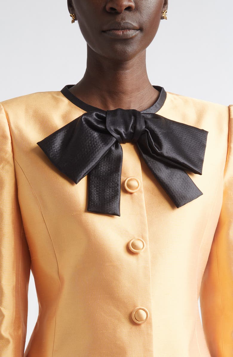 Valentino Silk Shantung Bow Jacket, Alternate, color, Orange